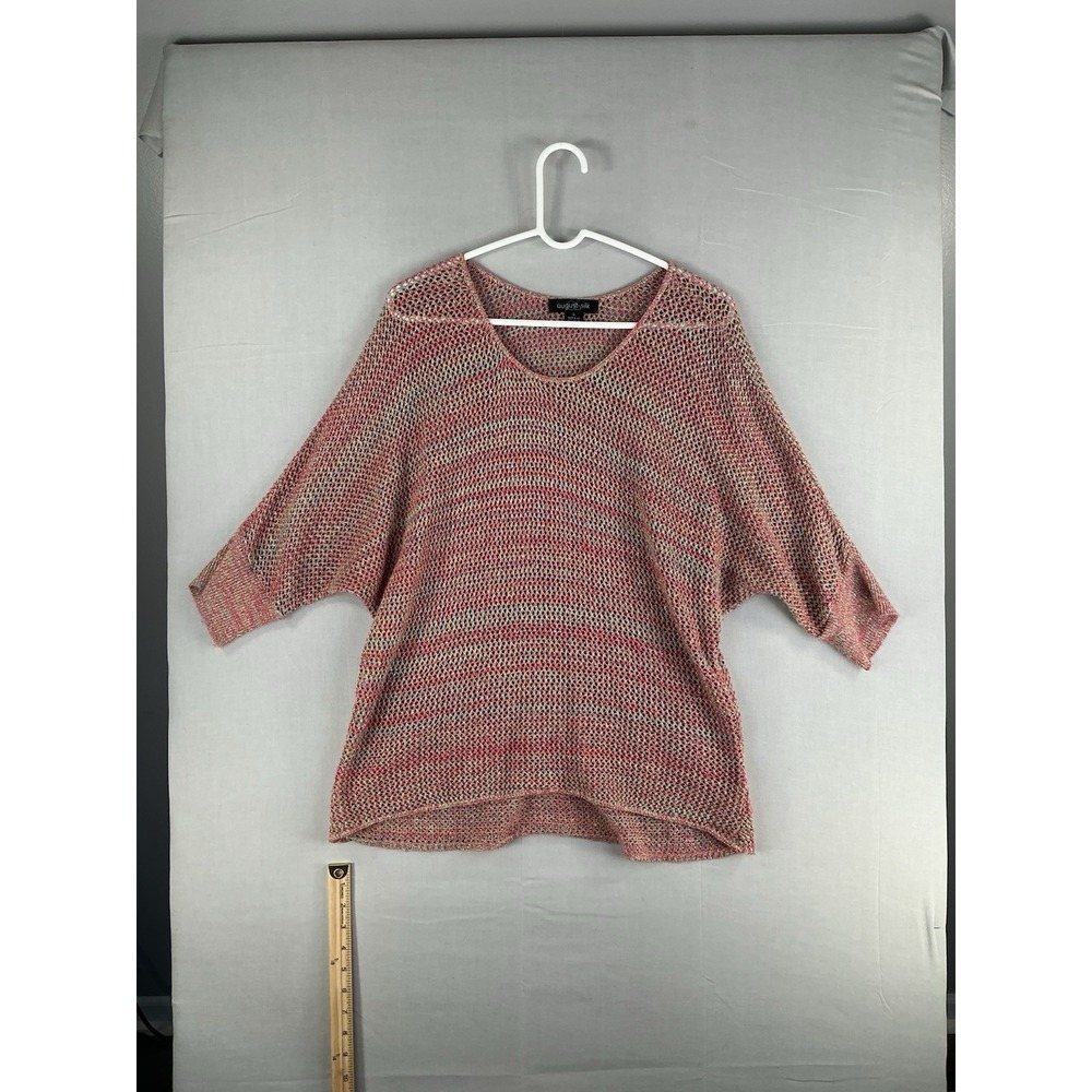 August Silk Open Knit Poncho Top Multicolor Scoop Neck Size L